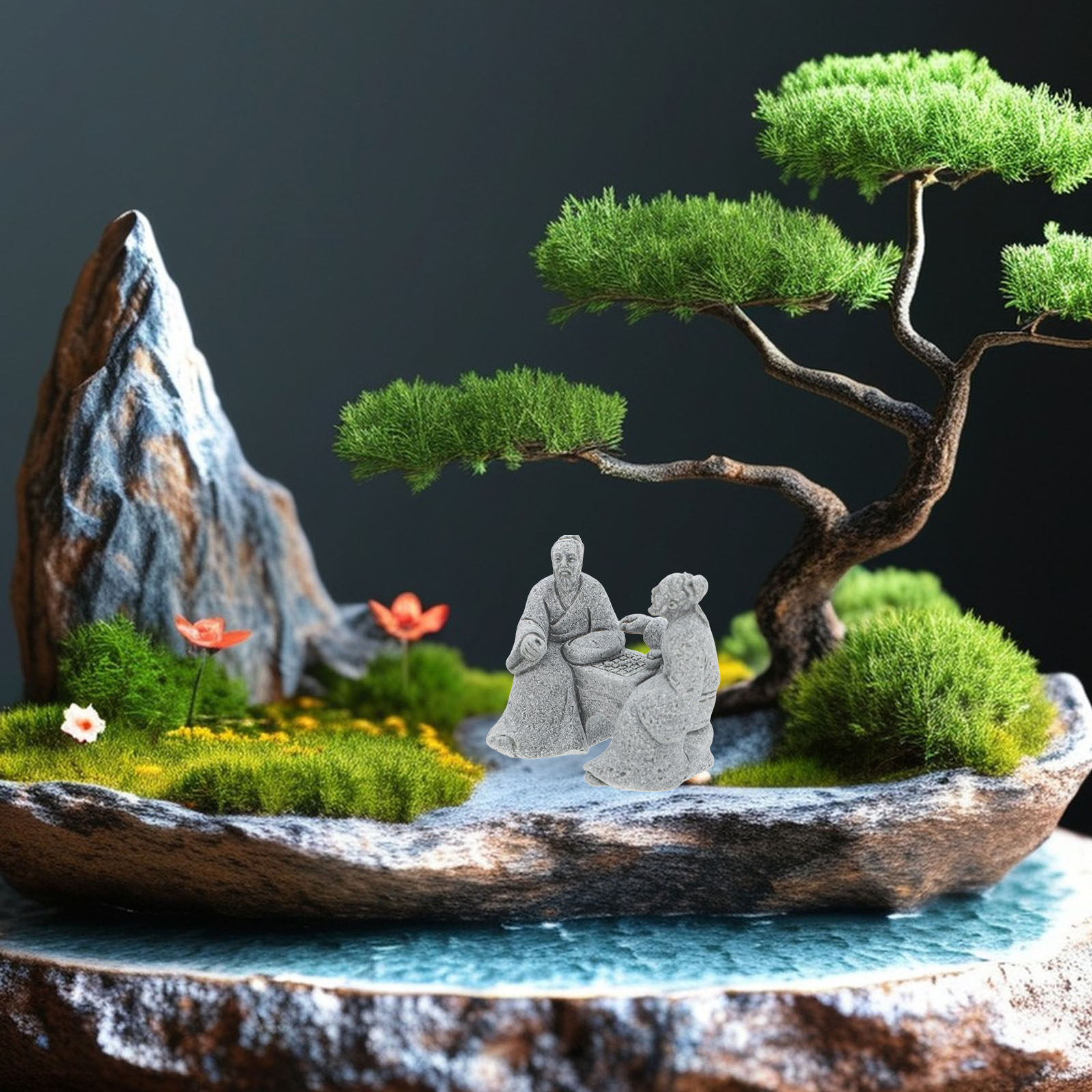 Bonsai Zen Garden Set - 2Pcs Set Catur Meja Batu Miniatur