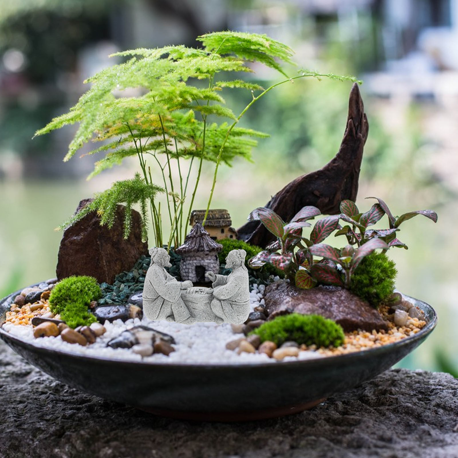 2Pcs Set Catur Meja Batu Minia - Bonsai Zen Garden Set ulasan dan harga